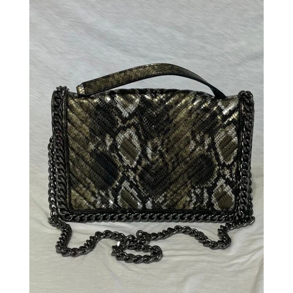 ALDO Snakeskin Print Flap Crossbody Bag Gunmetal Chunky Chain Strap Purse